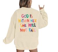 Womens Jesus Christian Sweatshirts Faith Graphic Pullover Sweatshirt Christian Religious Crewneck Long Sleeve Pullover Shirts Tops God is within Her She Will Not Fall Jumpers Casual Work Comfy Sweater