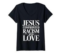 Women's Jesus Confronted Racism with Love Christian V-Neck T-Shirt
