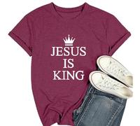 Womens Jesus Cross Graphic Tee Bible Verse Shirts Christian Religious T Shirt Casual Short Sleeve Jesus Devotee Gift Tops, Purple-crown, XXL