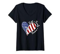 Womens Jesus Cross Heart-Shaped America Flag The Lord Is My Rock V-Neck T-Shirt