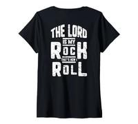 Womens Jesus Cross The Lord Is My Rock America Heart ART ON BACK V-Neck T-Shirt