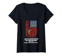 Womens Jesus Crucifix Rosary Patriotic American Flag V-Neck T-Shirt
