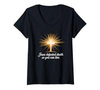Women's Jesus Defeated Death So You Can Live Christian V-Neck T-Shirt