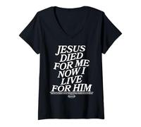 Womens Jesus Died for Me Now I Live for Him V-Neck T-Shirt