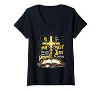 Womens Jesus Dropped the Charges Christian Faith Design Graphic V-Neck T-Shirt