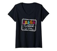 Womens Jesús - El Camino, La Verdad Y Vida Spanish Gift V-Neck T-Shirt