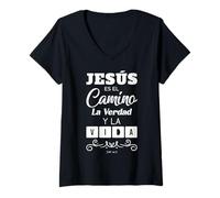 Womens Jesus ES el Camino la Verdad y La Vida, Christian Quote V-Neck T-Shirt