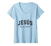 Women's Jesús ES El Re'y Cristiana Fe Religiosa Regalo V-Neck T-Shirt