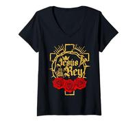 Womens Jesus ES Mi Rey, Roca Y Mi Fortaleza, Bible Verse Sayings V-Neck T-Shirt