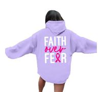 Womens Jesus Faith Over Fear Cute Hoodies Breast Cancer Awareness with Hood Christian Fashion College Pullover God Clothes for Teens Gothic Sweatshirts Pray The Lord Jesus Saves Tops Light Purple