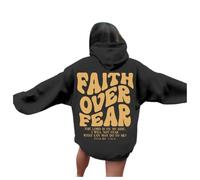 Womens Jesus Faith Over Fear Cute Hoodies Hooded Graphic Christian Y2K Aesthetic Pullover Trust In The Lord Sweatshirts for Teens Long Sleeve Casual Trendy Ladies Tops Pray The Lord Black