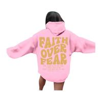 Womens Jesus Faith Over Fear Cute Hoodies Hooded Graphic Christian Y2K Aesthetic Pullover Trust In The Lord Sweatshirts for Teens Long Sleeve Casual Trendy Ladies Tops Pray The Lord Pink