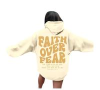 Womens Jesus Faith Over Fear Cute Hoodies Hooded Graphic Christian Y2K Aesthetic Pullover Trust In The Lord Sweatshirts for Teens Long Sleeve Casual Trendy Ladies Tops Pray The Lord Yellow