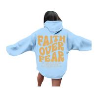 Womens Jesus Faith Over Fear Cute Hoodies Hooded Graphic Christian Y2K Aesthetic Pullover Trust In The Lord Sweatshirts for Teens Long Sleeve Casual Trendy Ladies Tops Pray The Lord Blue