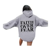 Women's Jesus Faith Over Fear Graphics Hoodies Summer with Hood Christian Y2K with Designs Pullover Trust In The Lord Clothes for Teens Casual Graphic Beach Thin Tops Religious God Light Gray