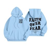 Women's Jesus Faith Over Fear Hoodies Aesthetic Comfort Graphic Christian Casual with Hood Tops I Love Jesus with Designs Cute Letter Sweaters Thin God Religious Pullover Fall Sky Blue