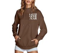 Women's Jesus Faith Over Fear Hoodies Casual Christian Trendy Gothic Hooded God Outfits for Teens Graphic with Hood High Neck Backwoods Sweaters Religious Trust In The Lord Khaki