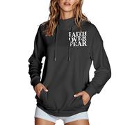 Women's Jesus Faith Over Fear Hoodies Casual Christian Trendy Gothic Hooded God Outfits for Teens Graphic with Hood High Neck Backwoods Sweaters Religious Trust In The Lord Grey