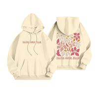 Womens Jesus Faith Over Fear Hoodies Cute Workou Hooded Christian Graphic with Hood Sweatshirts I Love Jesus Ladies Loose Fit Letter Casual Clothes Thin Pray The Lord God Pullover Beige