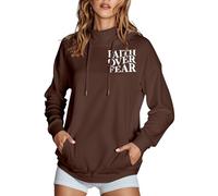 Womens Jesus Faith Over Fear Hoodies Fall Casual Christian Graphic with Hood Clothes Trust In The Lord Gothic Loose Fit High Neck Pullover Hoodies Aesthetic God I Love Jesus Hooded Coffee
