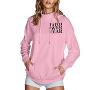 Womens Jesus Faith Over Fear Hoodies Fall Casual Christian Graphic with Hood Clothes Trust In The Lord Gothic Loose Fit High Neck Pullover Hoodies Aesthetic God I Love Jesus Hooded Pink