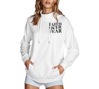 Womens Jesus Faith Over Fear Hoodies Fall Casual Christian Graphic with Hood Clothes Trust In The Lord Gothic Loose Fit High Neck Pullover Hoodies Aesthetic God I Love Jesus Hooded White