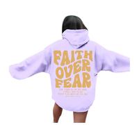 Women's Jesus Faith Over Fear Hoodies Long Sleeve Casual Christian Fashion College with Hood God Sweatshirts for Teens Hooded Graphic Trendy Vintage Outfits Religious I Love Jesus Light Purple
