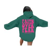 Women's Jesus Faith Over Fear Y2K Hoodies Hooded Plain Christian Fashion Ladies with Hood Trust In The Lord Pullover Hoodies for Teens Long Sleeve Casual Anime Outfits God Religious Army Green