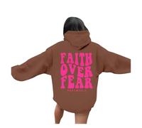 Women's Jesus Faith Over Fear Y2K Hoodies Hooded Plain Christian Fashion Ladies with Hood Trust In The Lord Pullover Hoodies for Teens Long Sleeve Casual Anime Outfits God Religious Coffee