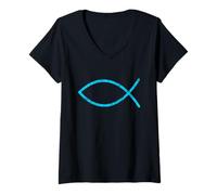 Womens Jesus Fish Ichthys Font Christianity Christian V-Neck T-Shirt