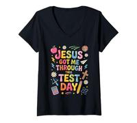 Women's Jesus Got Me God Student School Christian Test Day V-Neck T-Shirt