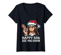 Women's Jesus Happy 55th B-Day See You Soon Funny Sarcastic Party V-Neck T-Shirt