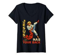 Womens Jesus Has Your Back Faith in God Christian Men Women Kids V-Neck T-Shirt