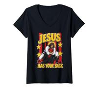 Women's Jesus Has Your Back Jiu Jitsu Funny V-Neck T-Shirt