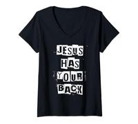 Women's Jesus Has Your Back V-Neck T-Shirt