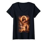 Women's Jesus Howling At Moon Vintage Funny Mystic V-Neck T-Shirt