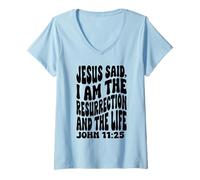 Women's Jesus I am The ressurection Christian Happy Resurrection V-Neck T-Shirt