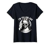 Womens Jesus, I'm Telling Dad, Funny Jesus Meme, Christian & Jesus V-Neck T-Shirt