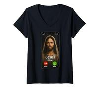 Womens Jesus is Calling Funny Christian Humor Religious Joke V-Neck T-Shirt