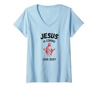 Women's Jesus is Coming Look Busy V-Neck T-Shirt