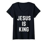 Womens Jesus is King Christian Apparel Faith Worship Praise V-Neck T-Shirt