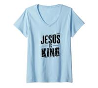 Womens Jesus Is King Christian T-Shirt V-Neck T-Shirt