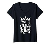 Women's Jesus is King | Crown Design Inspired by Faith V-Neck T-Shirt