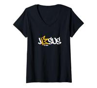 Womens Jesus is King Faith in Jesus King Crown V-Neck T-Shirt