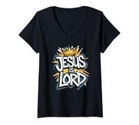 Womens 'Jesus Is Lord' Graffiti Graphic V-Neck T-Shirt