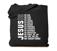 Women's Jesus is My Everything Christian Canvas Tote Bag Funny Jesus Christ Bible Verse Reusable Shopping Bag, Black, 15.8 x 13.5 inches
