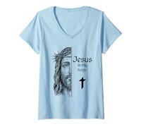 Womens Jesus is My Hope Faith God Savior Christian V-Neck T-Shirt