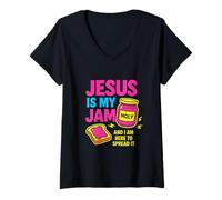 Womens Jesus is My Jam and I'm Here to Spread Bible Verse Christian V-Neck T-Shirt