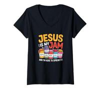 Womens Jesus is My Jam and Im Here to Spread Christian Bible Verse V-Neck T-Shirt