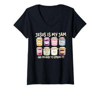 Womens Jesus Is My Jam And Im Here To Spread Christian Bible Verse V-Neck T-Shirt